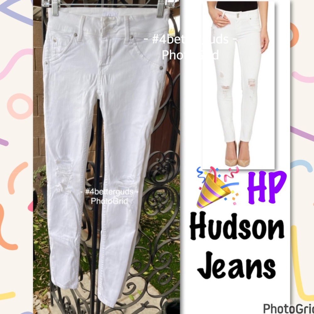 Hudson Collin Skinny Distressed Rear Flap Pockets Ankle 28 Inseam White Jeans 24
